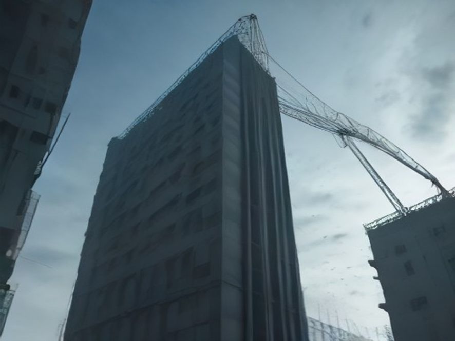 Grue à tour au-dessus d'un chantier de logements collectifs